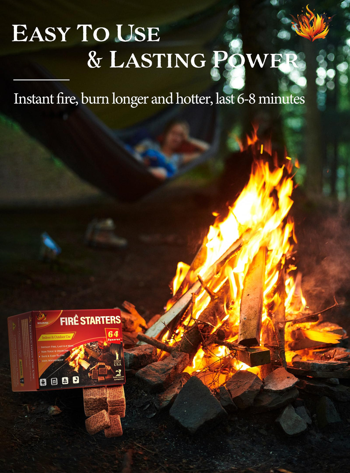 Nvkrvks Fire Starter, Easy-Burning Fire Starter Squares for Wood Stoves, Campfires, Grill Pit and Fireplace, Natural & Waterproof BBQ Fire Starters, 64 Mini Square Nvkrvks