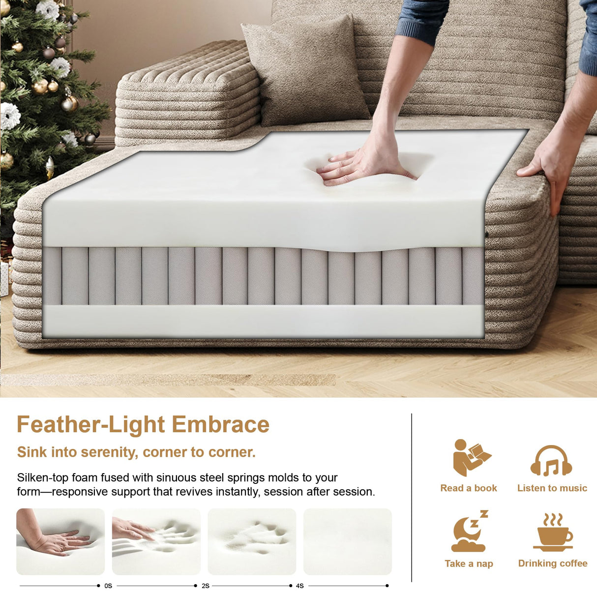 AUGOP 108" Sectional Couches for Living Room Modern Modular Sofa with L-Shape Couchs Upholstered Boneless Couch Deep Seat Sectional Couch with Chaise (Camel, Left Facing Chaise+2Seaters) AUGOP