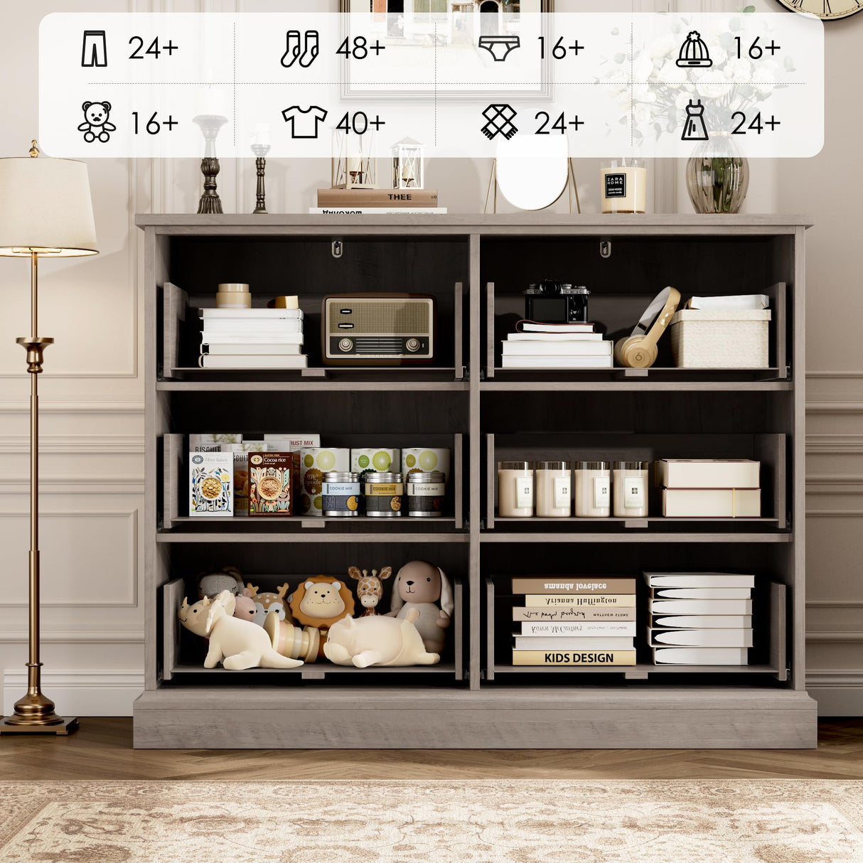 FOTOSOK 6 Drawer Dresser, Modern Dresser Double Dresser 6 Drawer Chest with Deep Drawers, Wide Storage Organizer Drawer Cabinet for Living Room Home, Ash Grey FOTOSOK