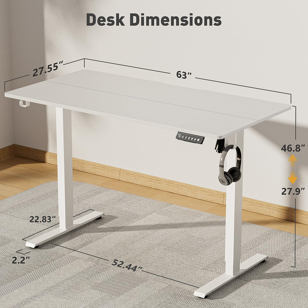 VVENACE 63 x 28 Inch Electric Standing Desk Adjustable Height,Sit Stand Up Desk with Wheels,Home Office,Rising Desk,Computer Workstation, Gaming Work (Spliced Desktop,White) VVENACE