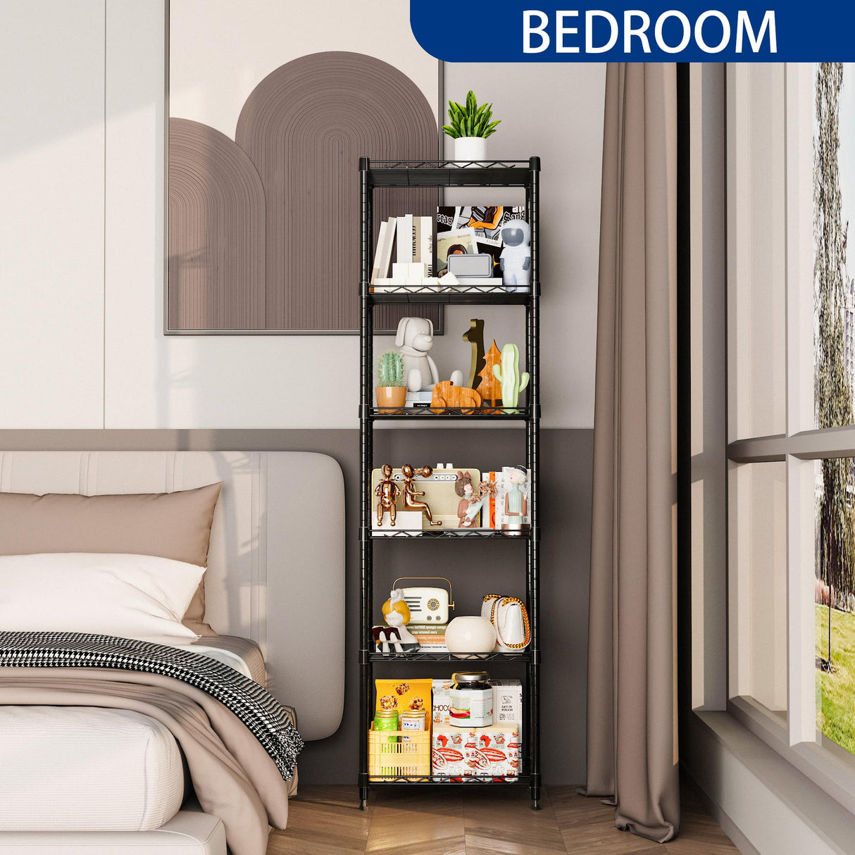 REGILLER 6 Wire Shelving Steel Storage Rack Adjustable Unit Shelves for Laundry Bathroom Kitchen Pantry Closet(Black,11.7" D x 16.8" W x 63" H) REGILLER