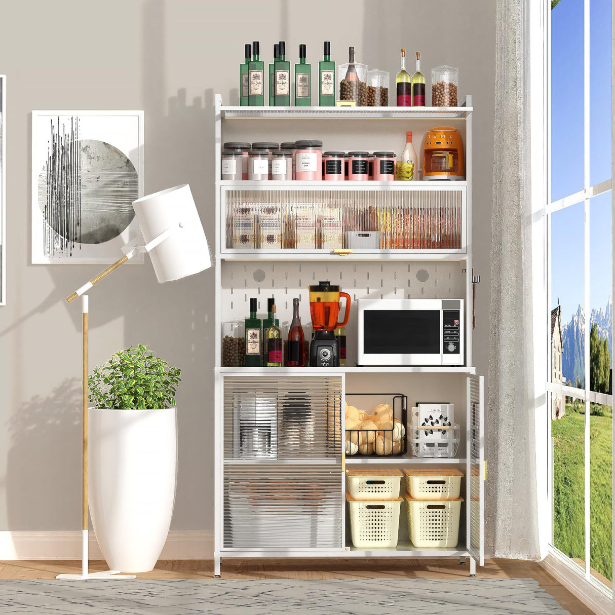 Nobilsteel 73‘’ Tall Kitchen Metal Pantry Cabinet, Pantry Storage Cabinet with Microwave Shelf and Door, Anti-Tip Design Hutch for Kitchen, Dining Room, Living Room Nobilsteel