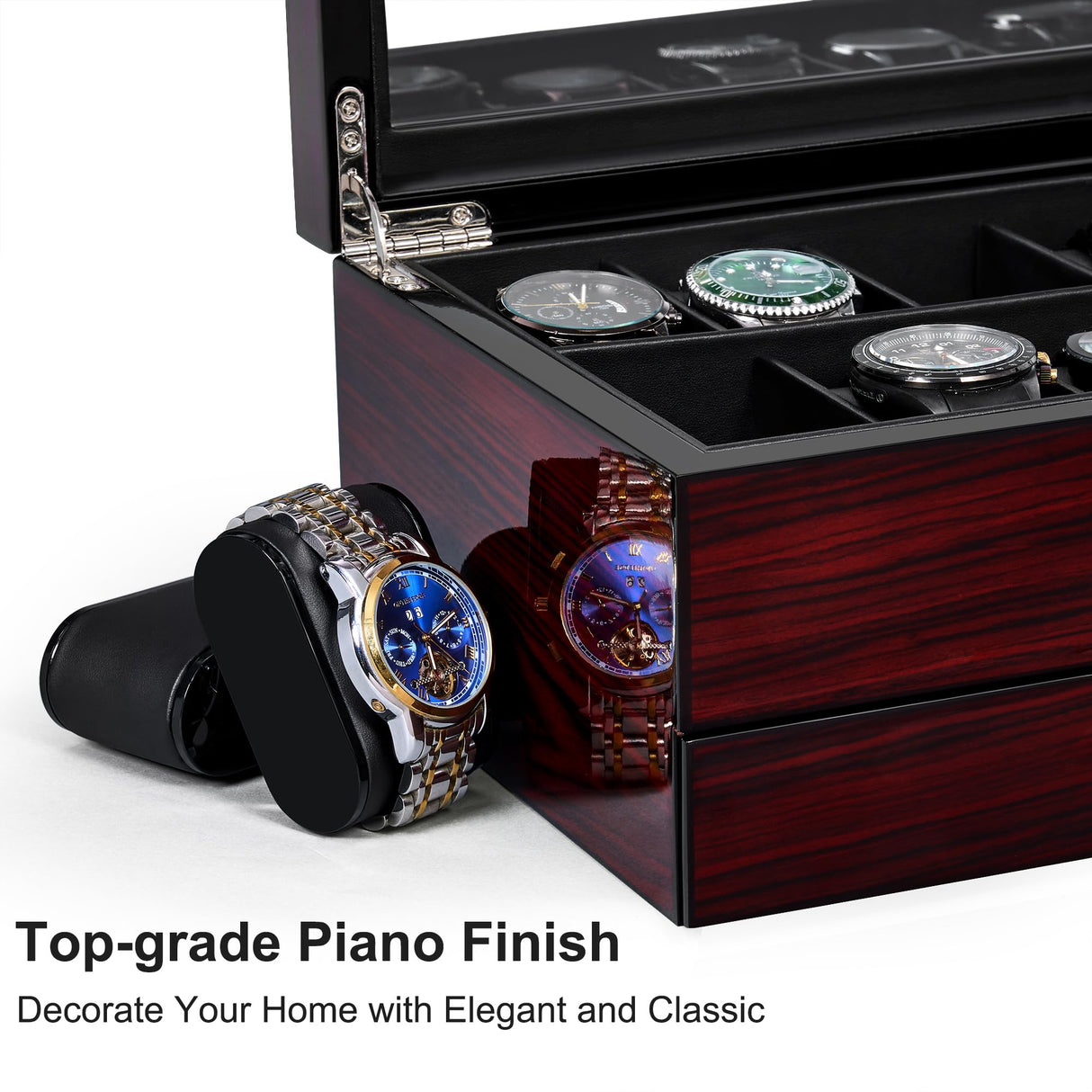 ANWBROAD 12 Slot Watch Cases for Men Watch Box with Large Lid Jewelry Box with Watch Storage 2-Tier Paint Surface Watch Holder Organizer for Men Lockable Watch Display Case UJWB001Y ANWBROAD