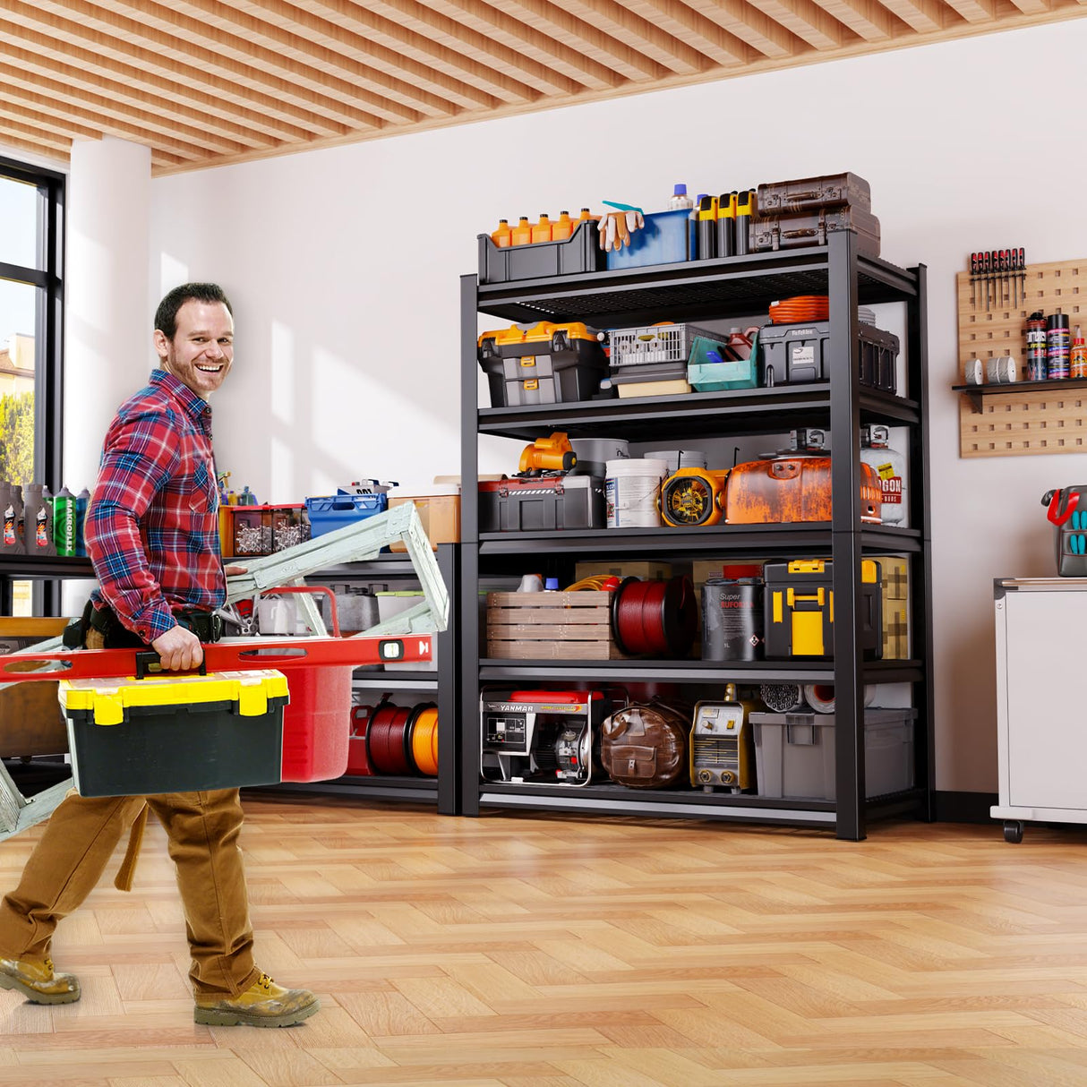 Garage Shelving-3000 lbs 5 Tier Storage Shelves,Adjustable Heavy Duty Metal Shelving Unit and Storage Large Wire Rack,Utility Steel Shelf for Warehouse Industrial Pantry Basement -78"x46"x20",Black JOJUOU