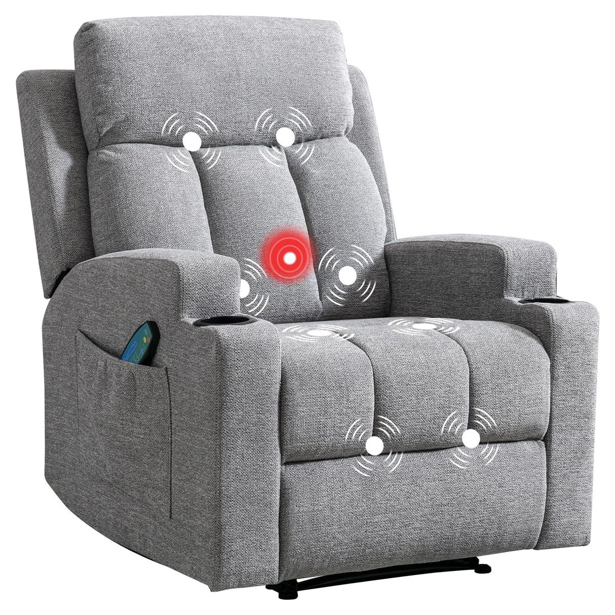 CANMOV Manual Recliner Chair with Massage and Heat,Comfy Recliner Chair Sofa with Overstuffed Arms and Back, Manual Reclining Single Sofa with 2 Cup Holders, Side Pocket for Living Room,Grey CANMOV