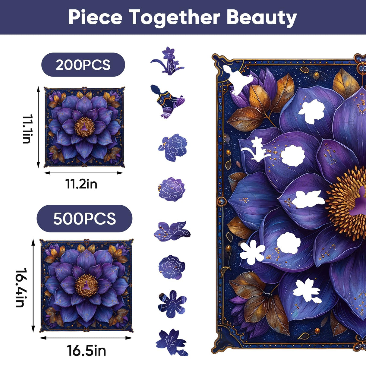 Mys Aurora Puzzles for Adults Mandala Flower Wooden Puzzles, 200 Pieces Unique Shaped Lotus Yoga Gifts Jigsaw Puzzles, for Yoga Lover, Fun Challenge Family Game 11.2'' x 11.2'' Mys Aurora