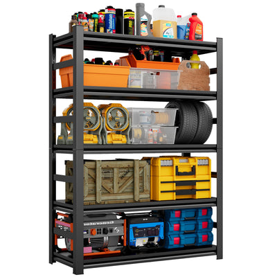 72"H Garage Shelving Heavy Duty Rack, 3500 LBS Large Capacity 5 Tier Adjustable Storage Shelves, Metal Industrial Shelf Units for Garage, Basement and Warehouse, 72"H×35.4"W×15.75"D, Black