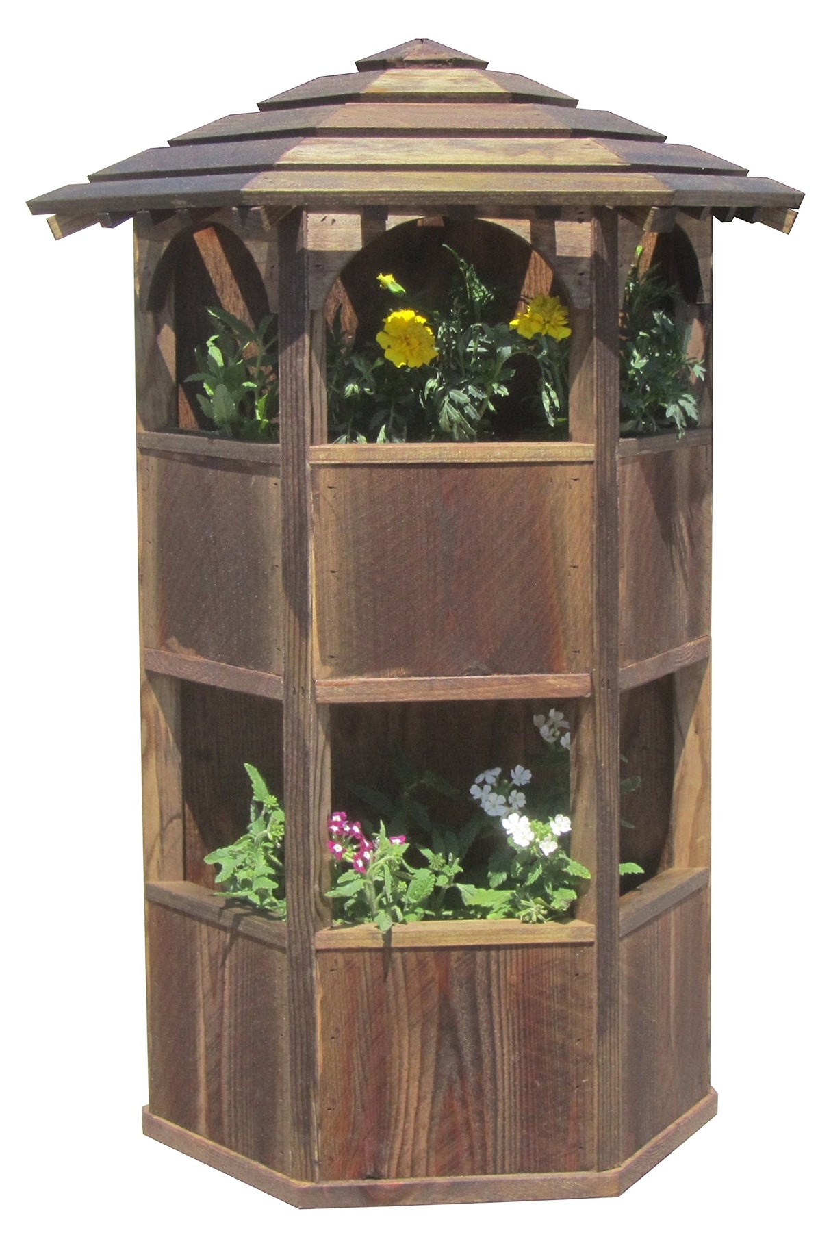 SamsGazebos Wall Mount Double Wood Planter with English Garden Gazebo Style Roof, 20 by 9 by 28-Inch, Brown SamsGazebos