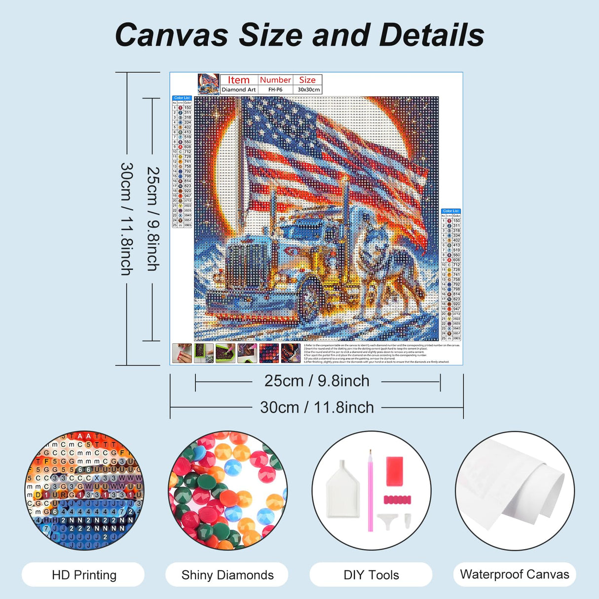 AMORARS 5D Diamond Painting Kit for Adults, American Flag Truck Diamond Art Beginners -Wolf Round Full Diamond Dot Gem Art Paintings, Suitable Gifts, and Home Decoration Crafts, 12x12Inch AMORARS