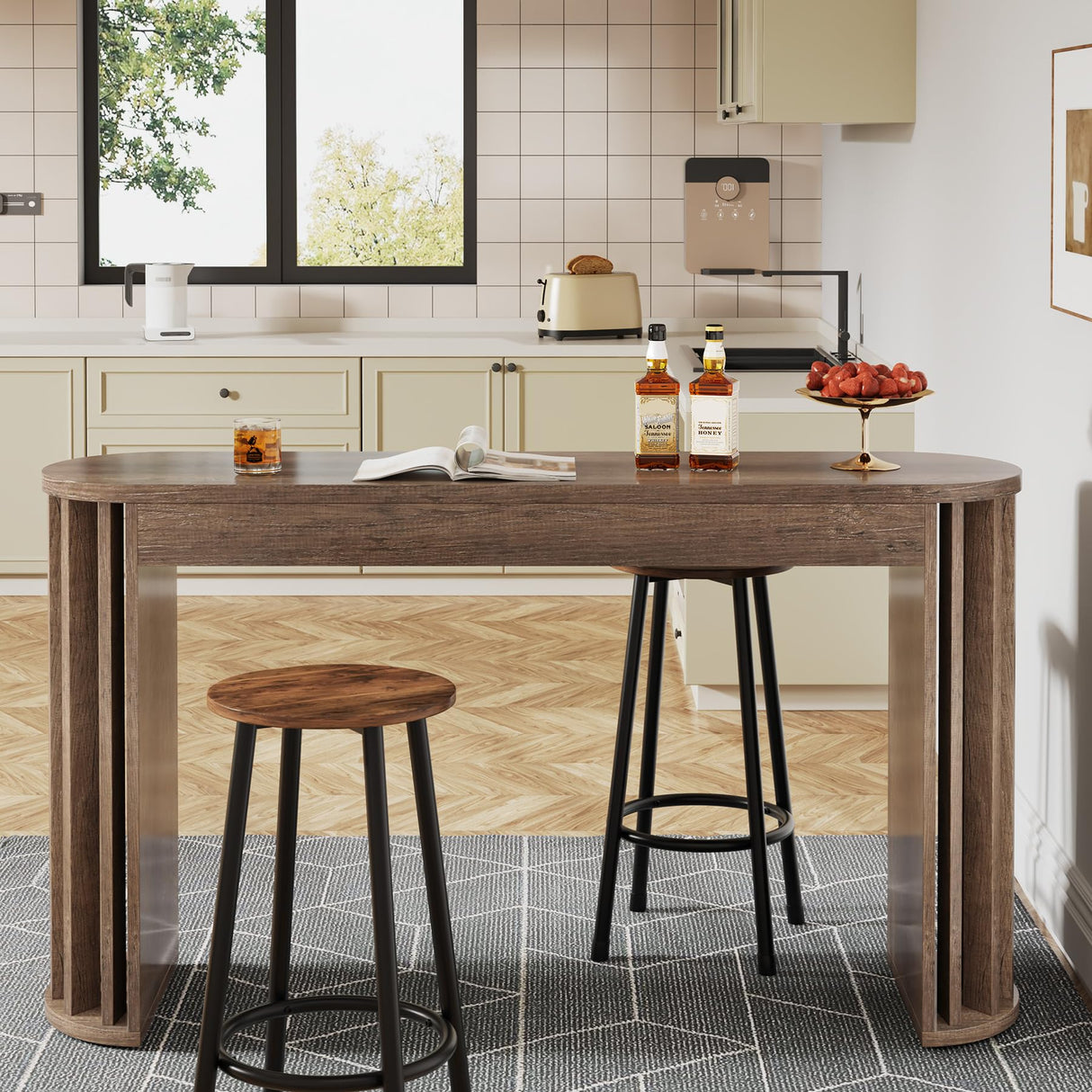 Tribesigns 59" Long Bar Table, Farmhouse Kitchen Counter Height Table with Sturdy Frame, Wooden Bar Height Pub Table for Dining Room, Living Room, Easy Assembly (1, Gray) Tribesigns