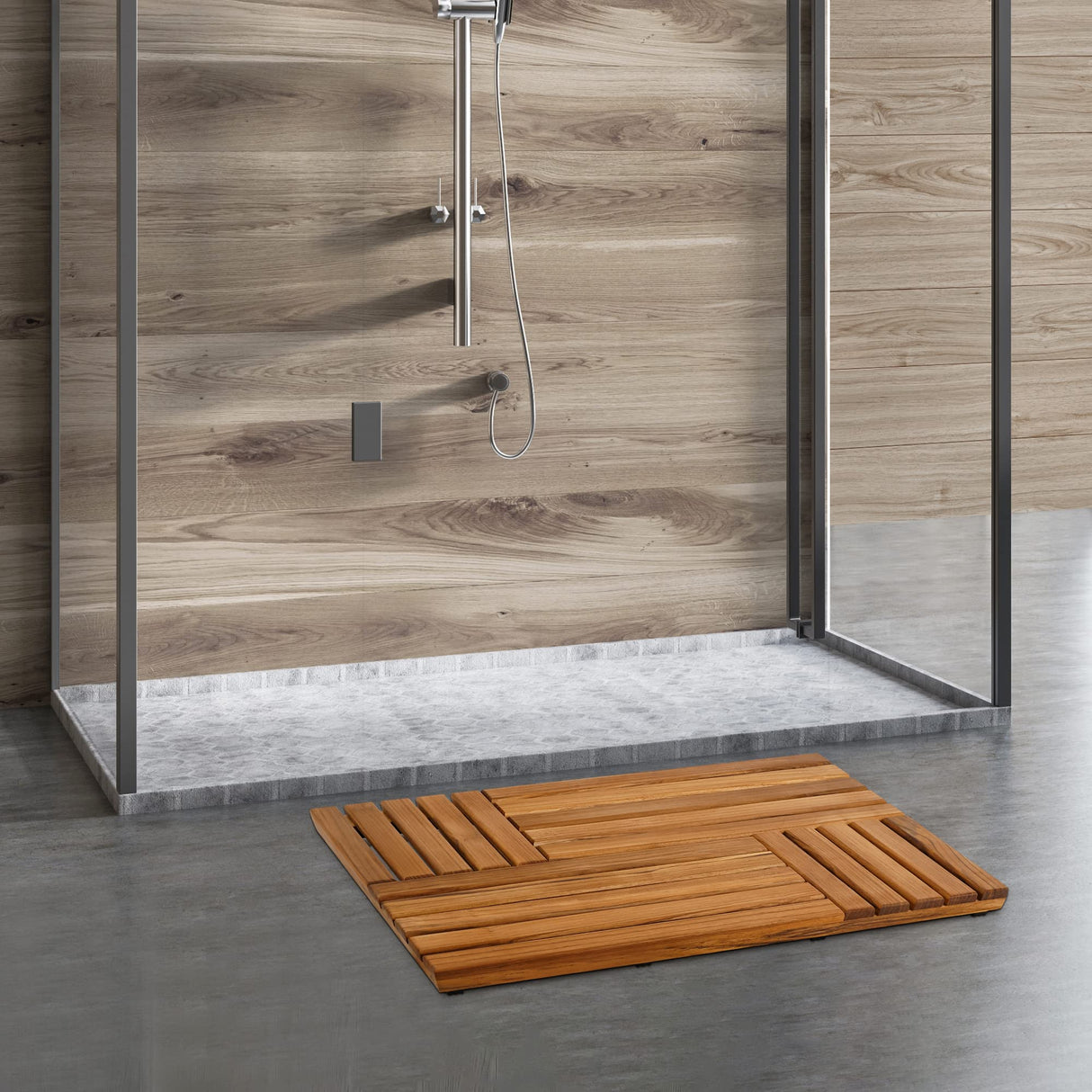 Utoplike Teak Wood Bath Mat, 31.8 x 20 inch Large Wooden Shower Mat for Bathroom, Non Slip Wood Floor Sturdy Mat for Inside Shower Luxury Spa Home or Outdoor Utoplike