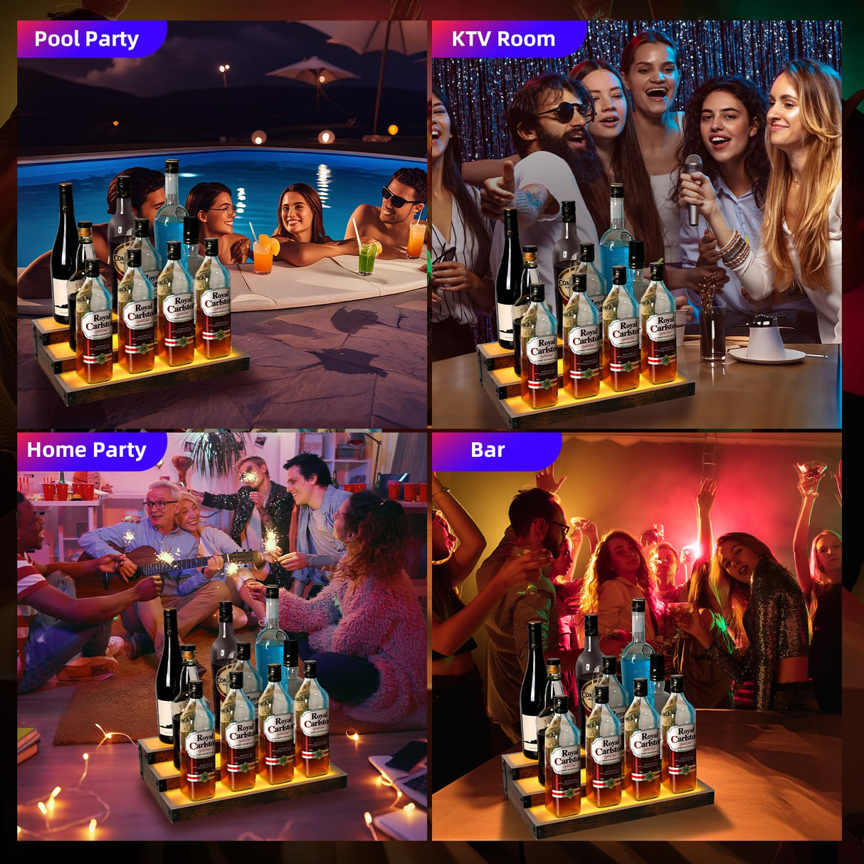 2 Pack LED Lighted Liquor Bottle Display Shelf, 3 Tier 32 Inch Liquor Shelves, RGB Acrylic bar Shelf with RF & App Control, 7 Colors, Music Sync, Timer, Whiskey Rack Stand for Home Bar, KTV, Party Aisthtea
