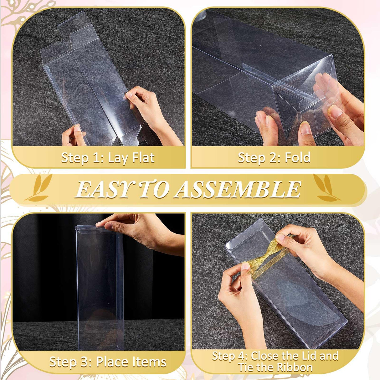 Beeveer 50 Pcs Mug Gift Boxes Clear Tumblers Packaging Box with Ribbon for Sublimation Tumblers Compatible with Stanley 11oz 12oz 15oz 20oz 30oz 40oz(3.3 x 3.3 x 9.8 Inch) Beeveer