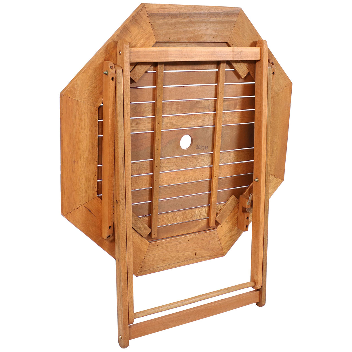 Sunnydaze Folding Meranti Wood Outdoor Dining Table with Umbrella Hole - Foldable Teak Patio Table - Teak Oil Finish - Octagon Sunnydaze