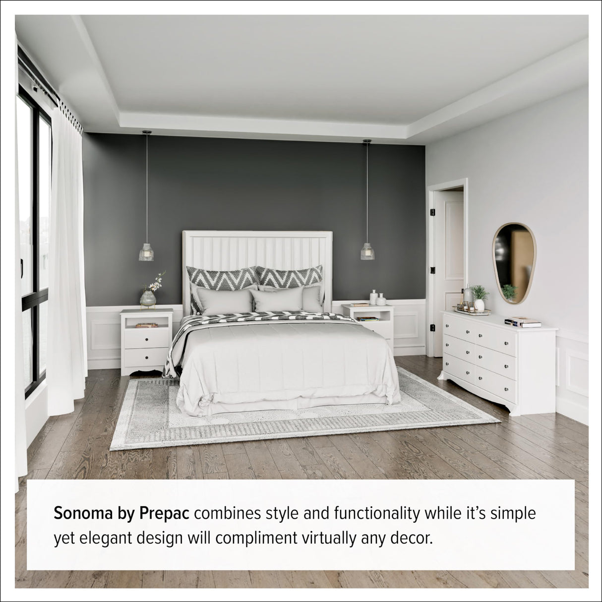 Prepac Sonoma Superior 5-Drawer Chest for Bedroom - Spacious and Stylish Chest of Drawers, Measuring 17.75"D x 31.5"W x 44.75"H, In White Finish Prepac