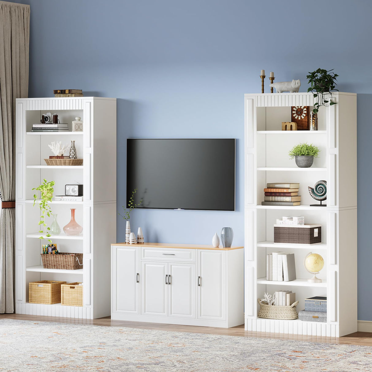 Tribesigns Modern White 6-Shelf Tall Bookcase Set of 2 for Stylish Home Storage Tribesigns