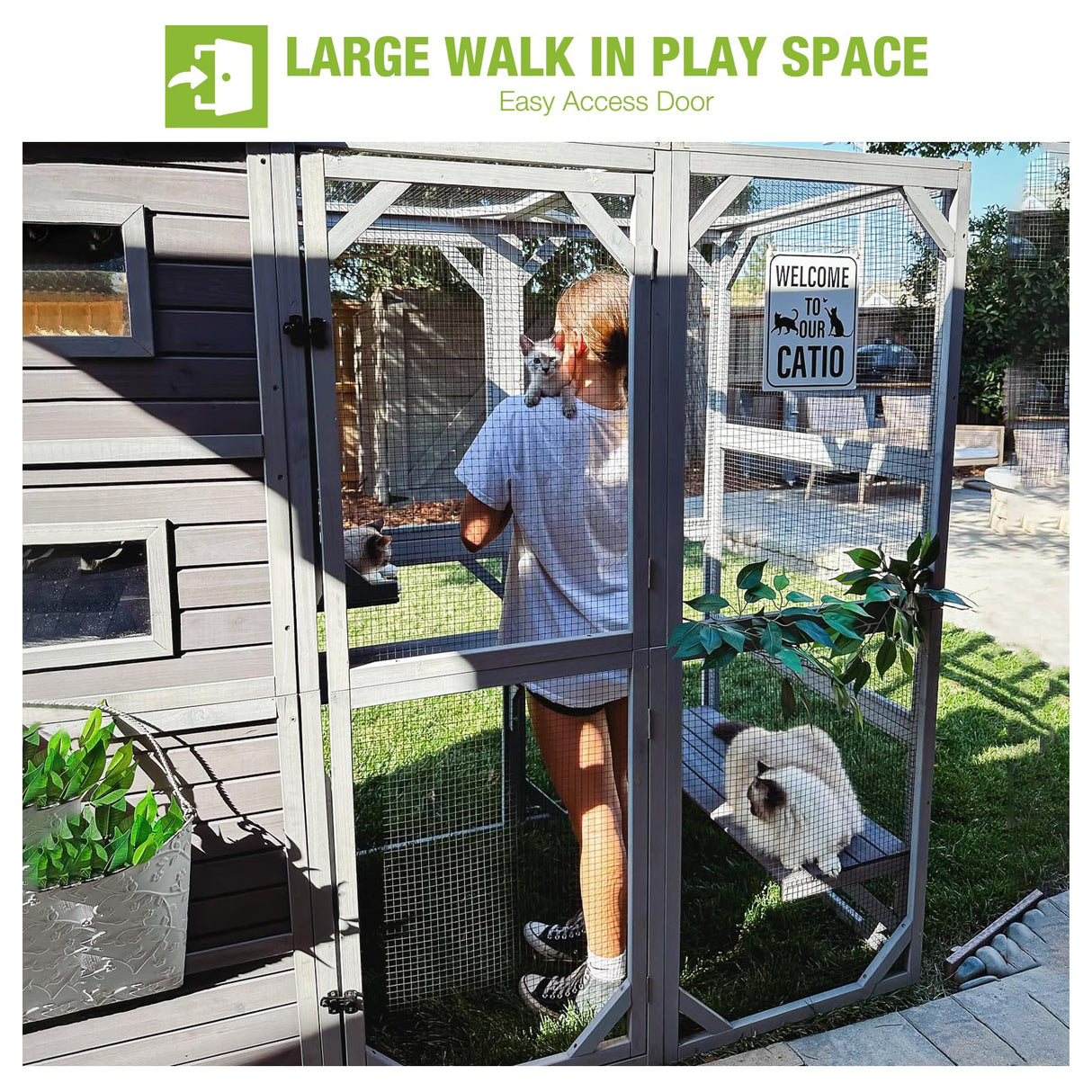 Cat Enclosure Outdoor Wooden Cat House Large Catio Vertial Kitten Kennel Cat Cage 4 Tiers 77" L x 36" W x 69" H MEDEHOO