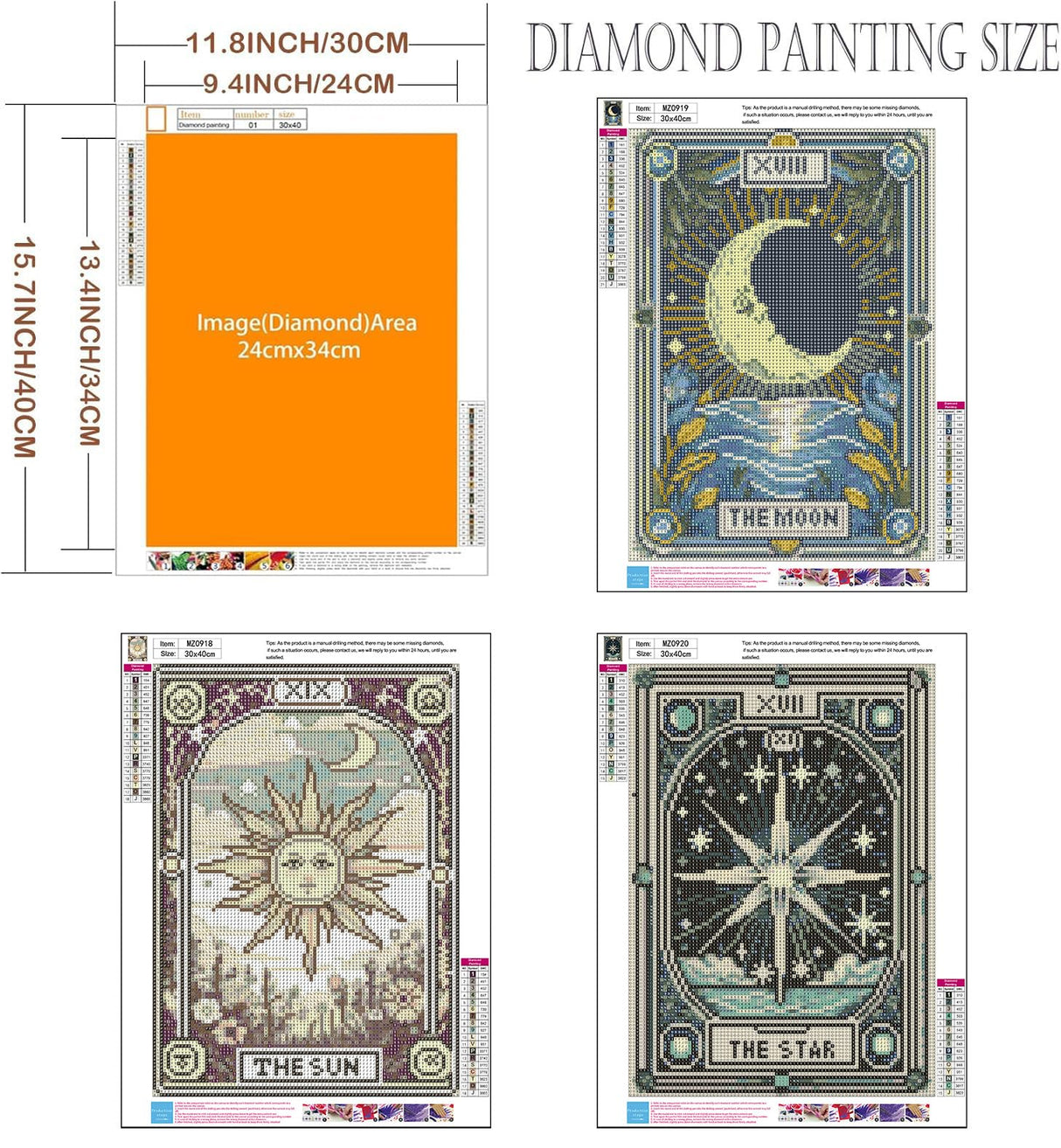 Axquilon 3 Pack Diamond Art Kits for Adults, Tarot Diamond Painting Kits for Adults Beginner, DIY 5D Full Drill Gem Art for Home Wall Decor 12x16 inch Axquilon