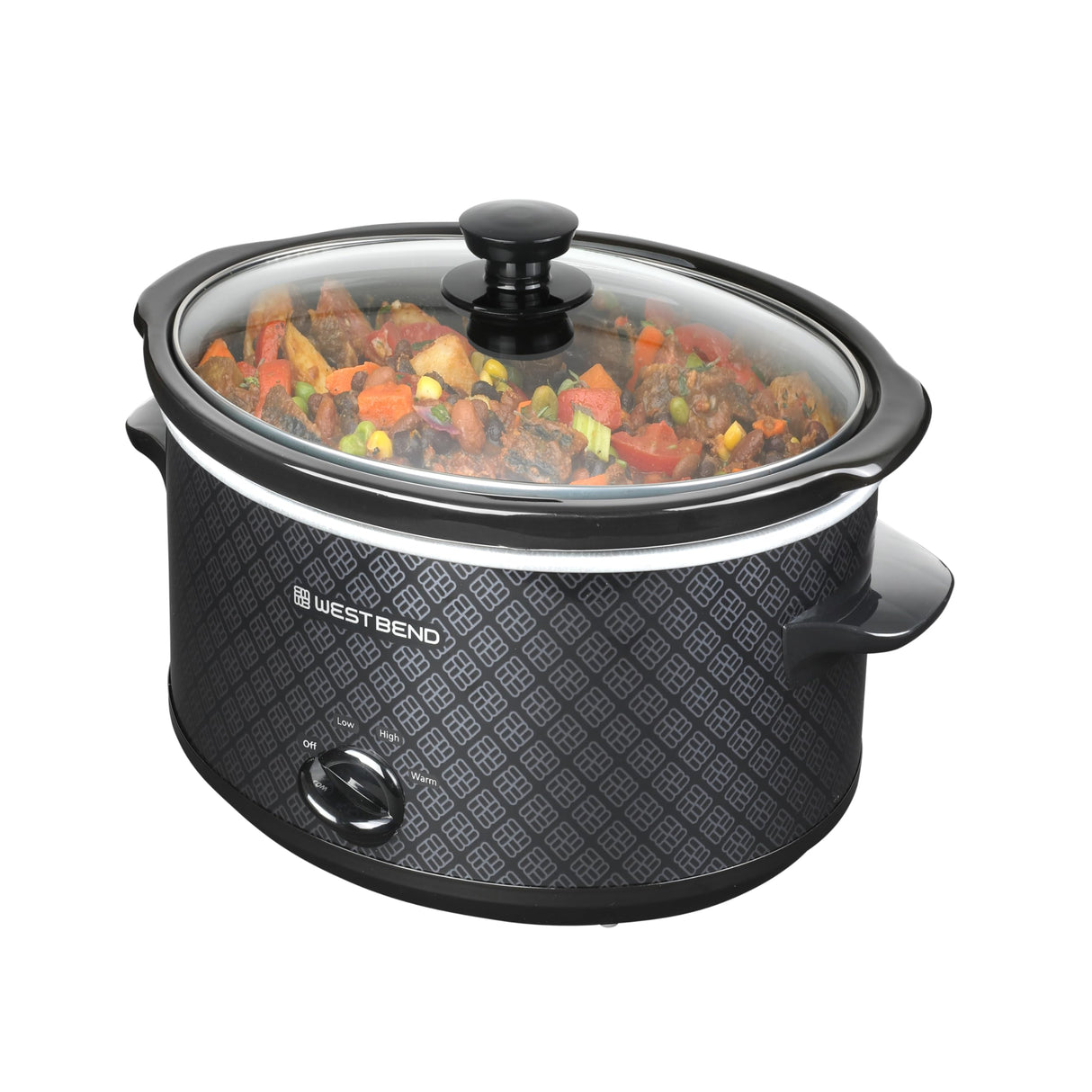 West Bend Slow Cooker 4-Quart Manual Crockery Style with Dishwasher Safe Oval Ceramic Crockpot and Glass Lid Two Temperature Settings Plus Keep Warm, 210-Watts, Black West Bend