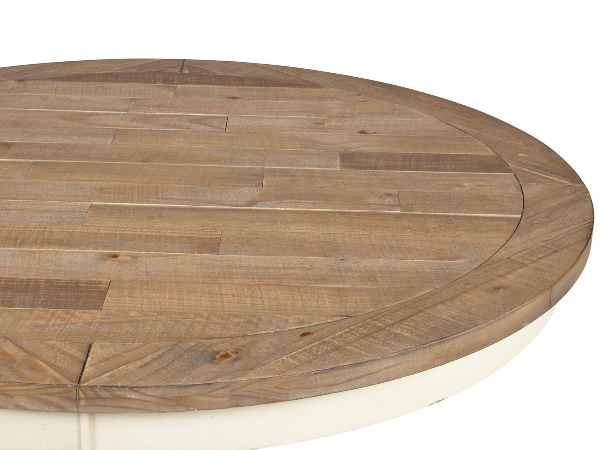 Roundhill Furniture Prato Round Two-Tone Finish Wood Dining Table, Antique White and Distressed Oak Roundhill Furniture