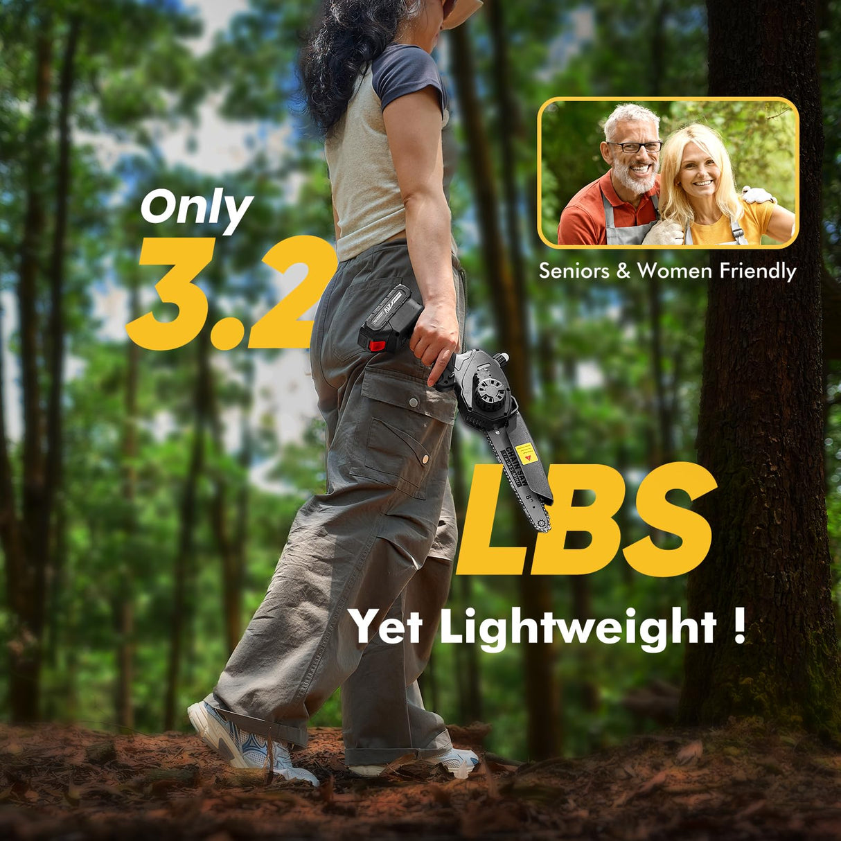 Seesii Mini Chainsaw Cordless 8 inch DL07, Electric Battery Powered Chainsaw, Upgraded Brushless Chain Saw with Auto Oiler, 2pcs 2000mAh Battery, Handheld Pruning Saws for Tree Branch Wood Cutting Seesii