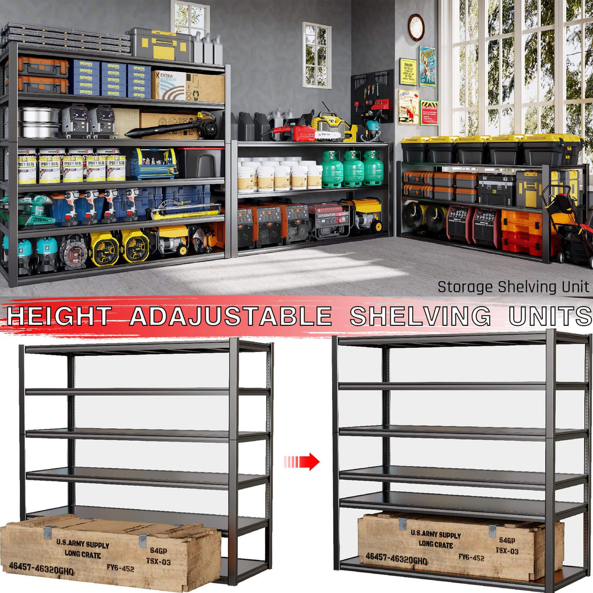 PMKES 60" Wide Heavy Duty Garage Shelving, 6 Tier Garage Storage Shelves, 3200 LBS Adjustable Industrial Shelving Unit, Commercial Metal Shelf Rack for Warehouse, Pantry, School, Shop PMKES