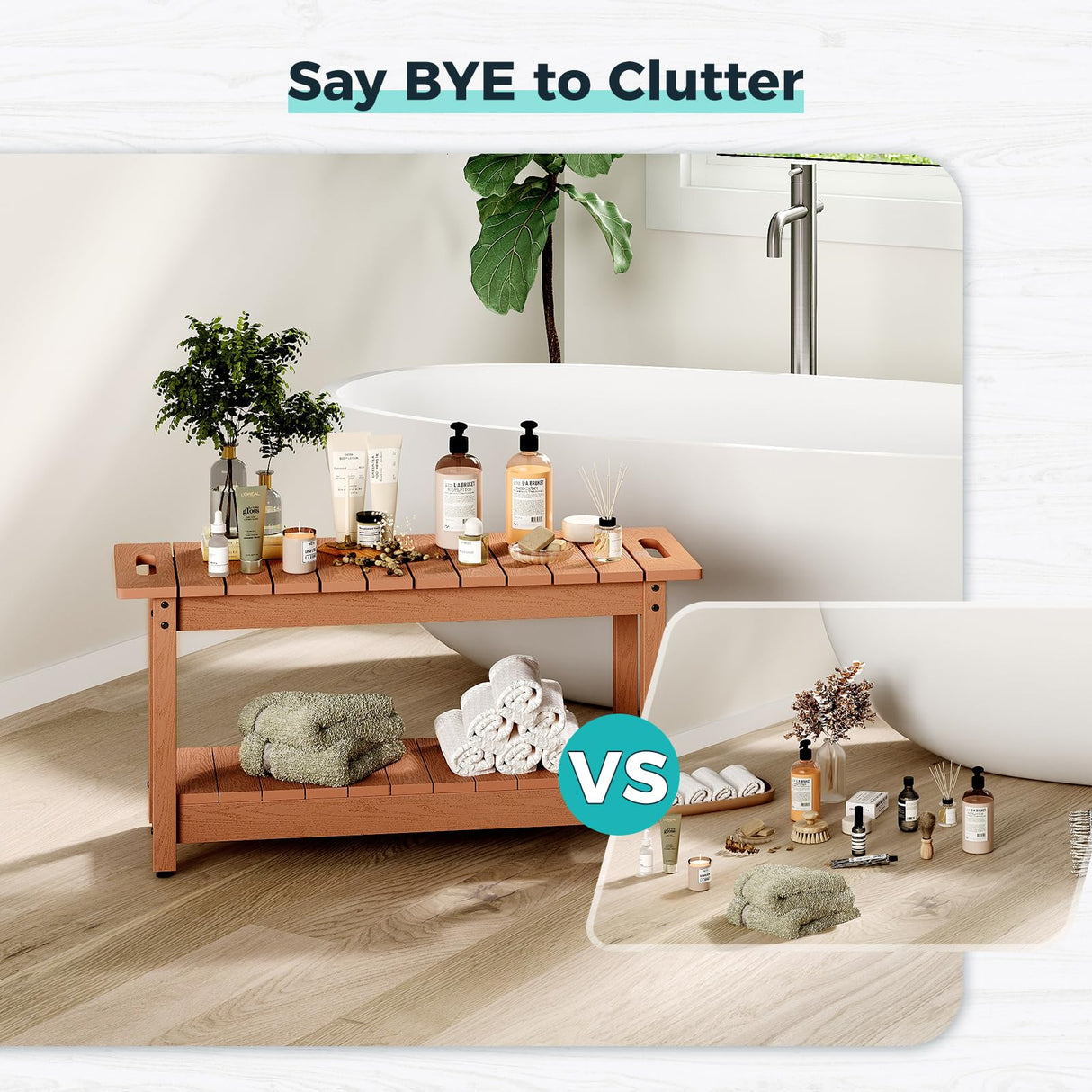 LAHAAP 35" Shower Bench, Waterproof Poly Lumber Shower Stool for Shaving Legs, Shower Chair Seat Holds up to 400lbs, Bathroom Bench for Inside Shower, Non-Slip (Brown) LAHAAP