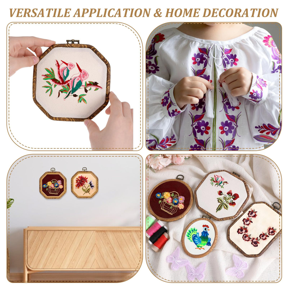 9 Pcs Large Embroidery Hoop Frame Imitated Wood Display Frame Wooden Embroidery Hoops Cross Stitch Hoop Ring for Art Craft DIY Sewing and Hanging Ornaments Circle Oval Octagonal SynHHergyx