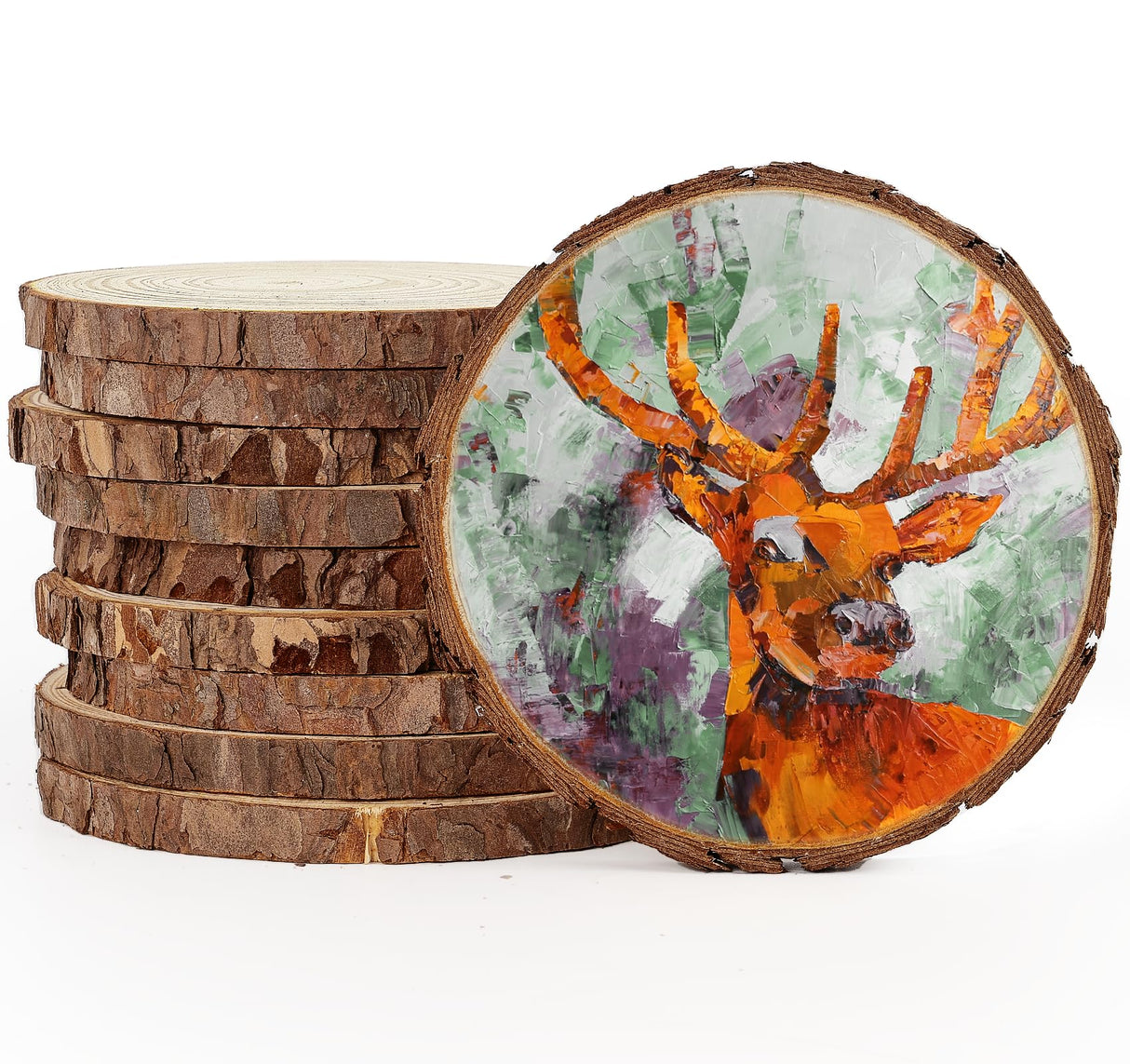 ilauke Wood Slices for Centerpieces, 4.7-5.1 Inch Unfinished Wood 10Pcs Natural Wood Slices Round Wooden Discs Wood Circles, Wedding Decorations, Christmas Ornaments, DIY Crafts Paintings ilauke