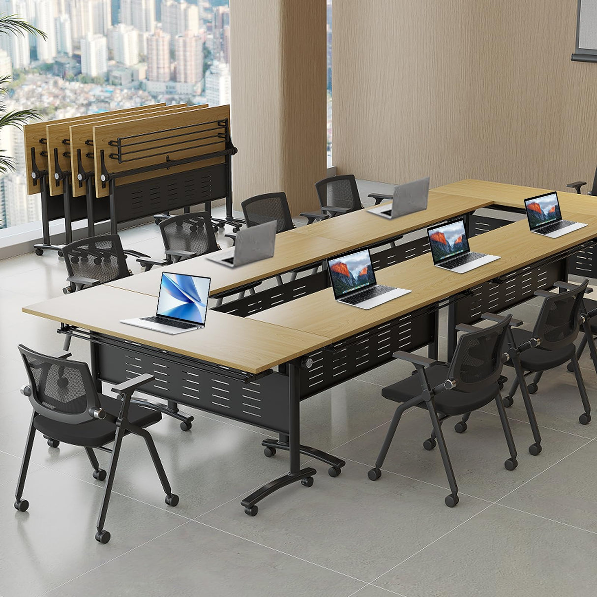 6 Pack Modern Office Folding Conference Table,The Conference Room Table with Caster Wheels,Flip Top Mobile Training Table Foldable Meeting Table for Office,Meeting Room,Classr ZanyCajole