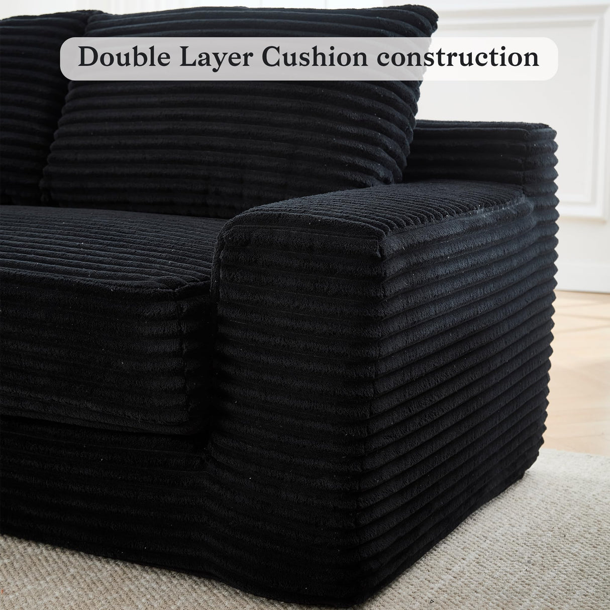 GNIXUU Corduroy Cloud Loveseat Sofa, 2 in 1 Convertible Black Boneless Sleeper Sofa with Fixed-Shape Frame, Comfy Folding Love Seat Couches for Living Room, Apartment, Small Spaces GNIXUU