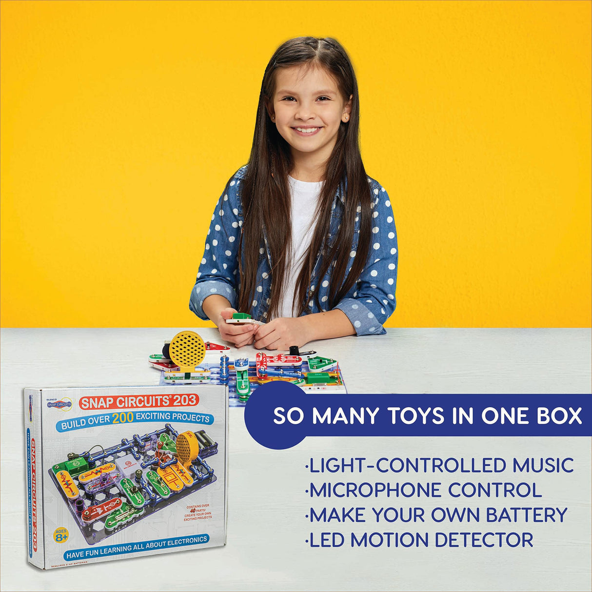 Snap Circuits 203 Electronics Exploration Kit | Over 200 STEM Projects | Full Color Project Manual | 42 Snap Modules | Unlimited Fun Snap Circuits
