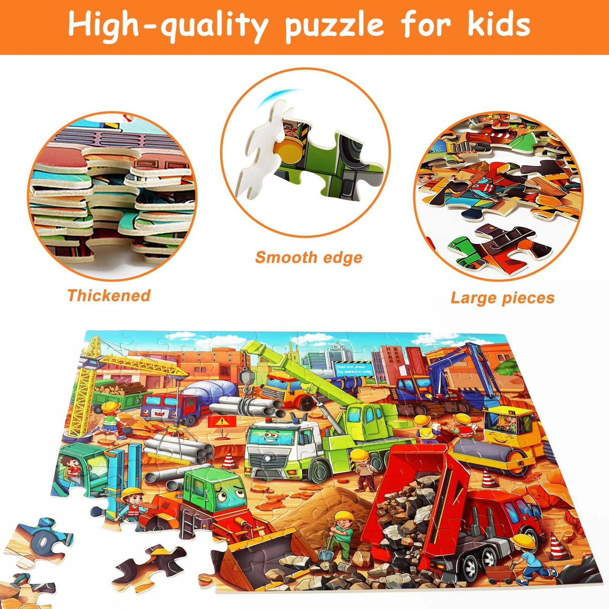 Large Piece Jigsaw Puzzles for Kids Ages 4-6 6-8 8-10 Year Old 100 Pieces Jigsaw Puzzles for Kids Construction Engineering Vehicle Puzzles Educational Toys Gift for Children Boys Girls Ages 4-10 TOCHILD