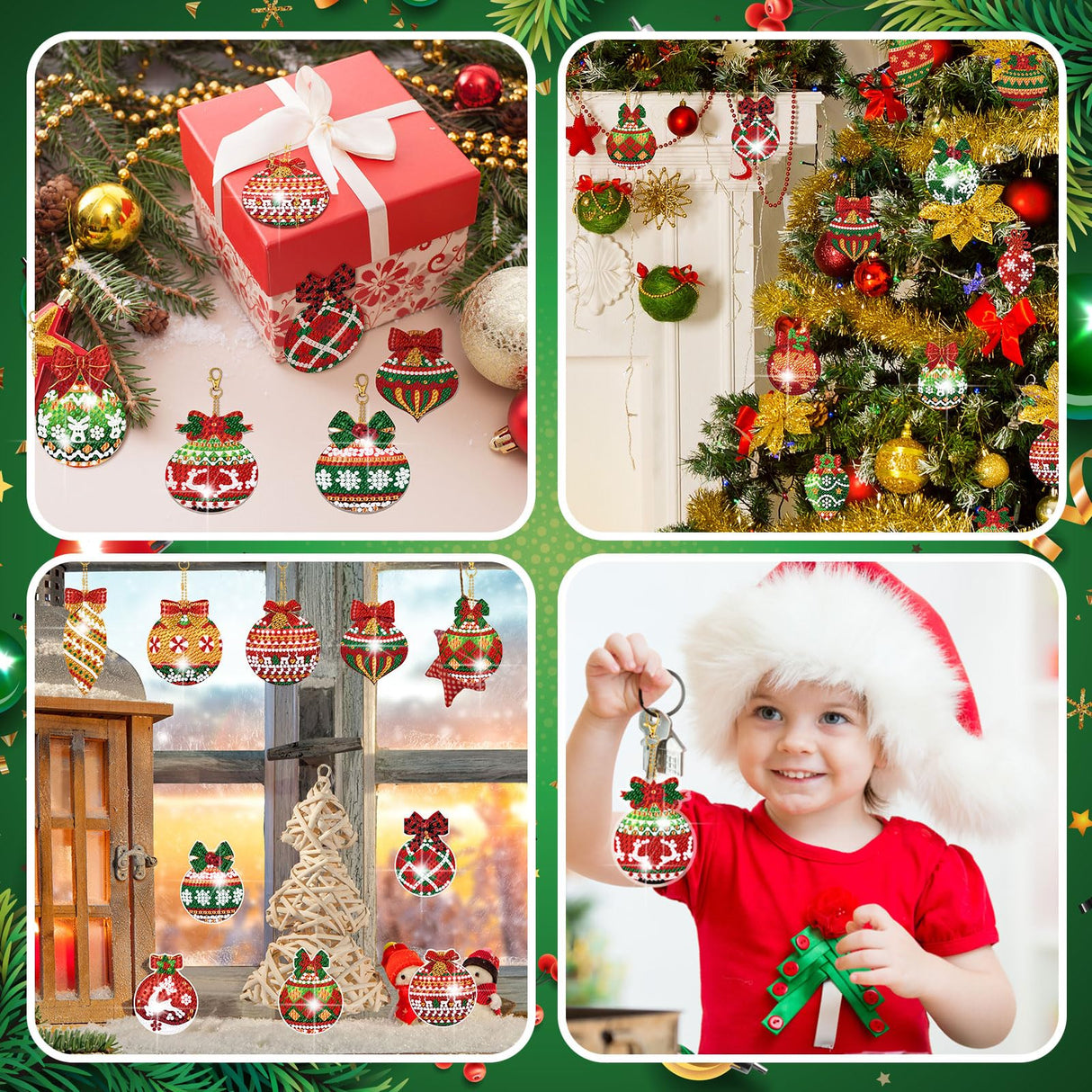 Tondiamo 20 Pcs Christmas Diamond Painting Keychain Kits 5D DIY Diamond Art Pendants Double Sided Hanging Key Chains for Christmas Party Decoration DIY(Balls Style) Tondiamo