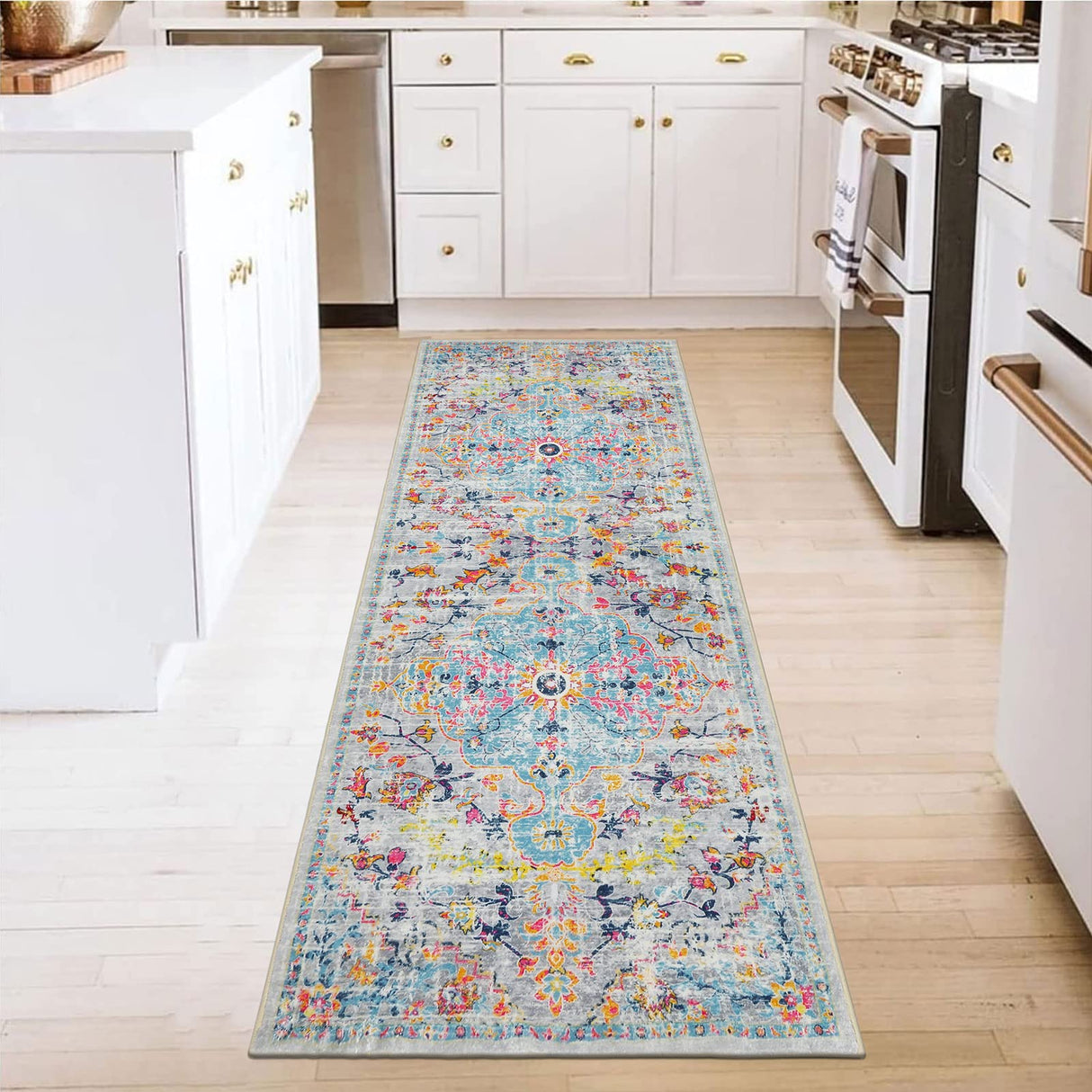 Pauwer Hallway Runner Rug 2x6 Washable Rugs Runner Non Slip Carpet Runner Boho Farmhouse Vintage Throw Area Rugs Floor Runner for Hallway Kitchen Entryway Laundry Room Bedroom Bathroom, Grey Pauwer