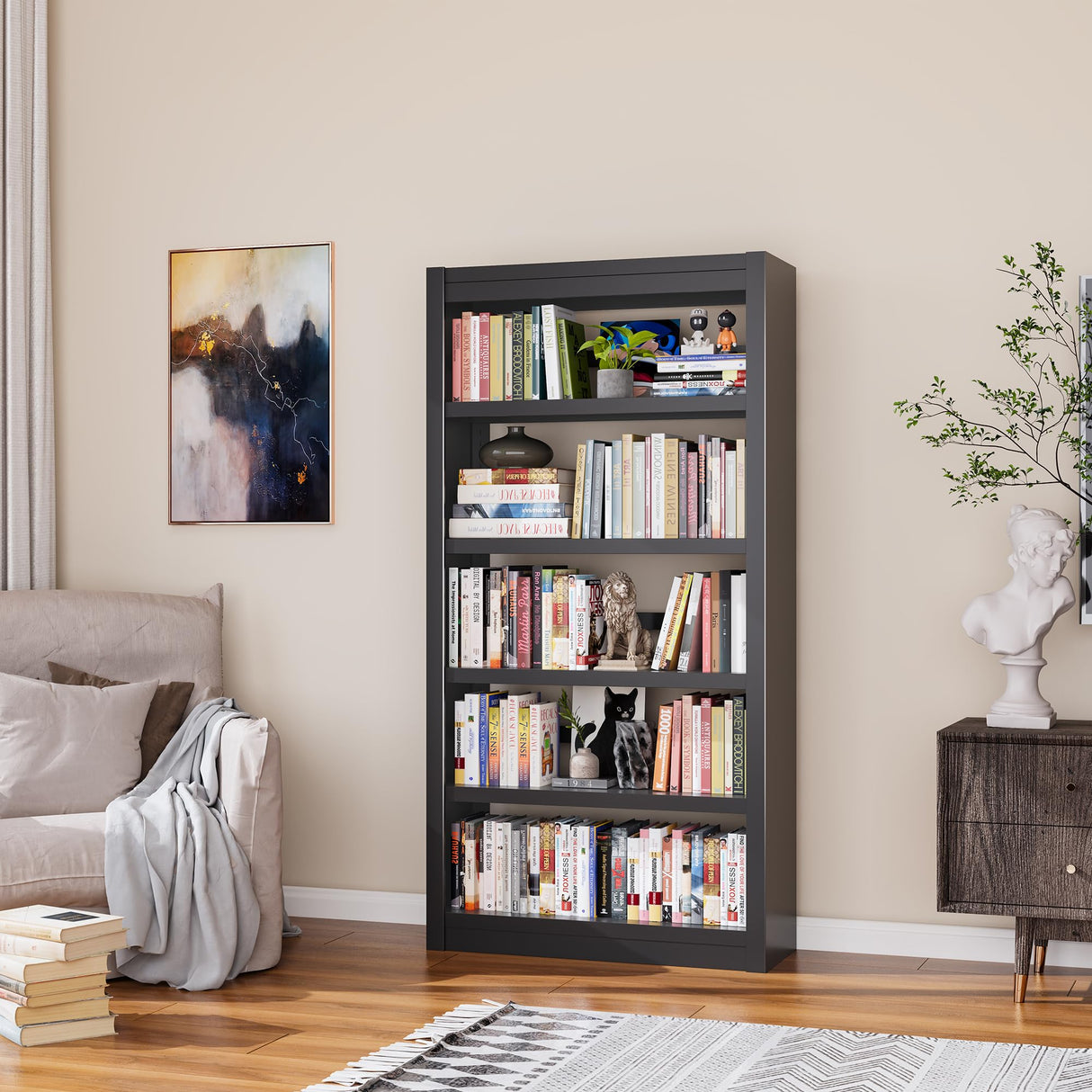 LyAosdFu Book Shelf, 5-Tier Sturdy Bookcase, Adjustable Bookshelf, Large Capacity per Shelf, Modern Book Cases for Living Room, Home Office, Garage, Ideal for Home Organization & Stylish Upgrades LyAosdFu