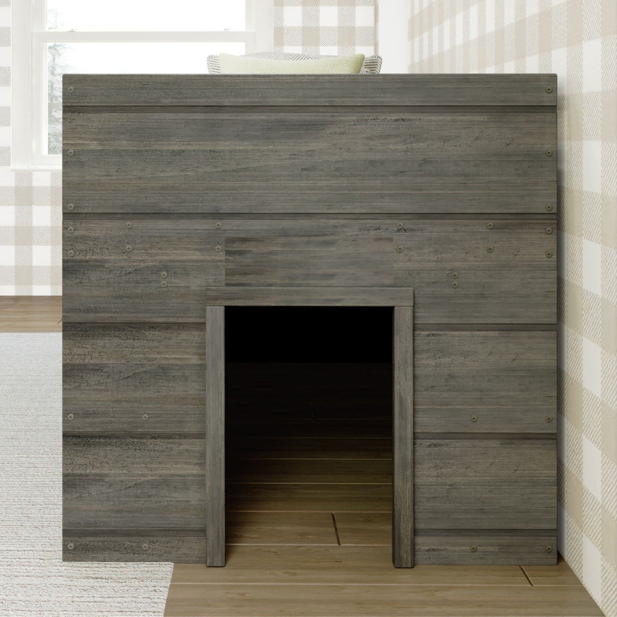 Max & Lily Driftwood Modern Farmhouse Low Loft Bed with 2 Bookcases for Kids Max & Lily