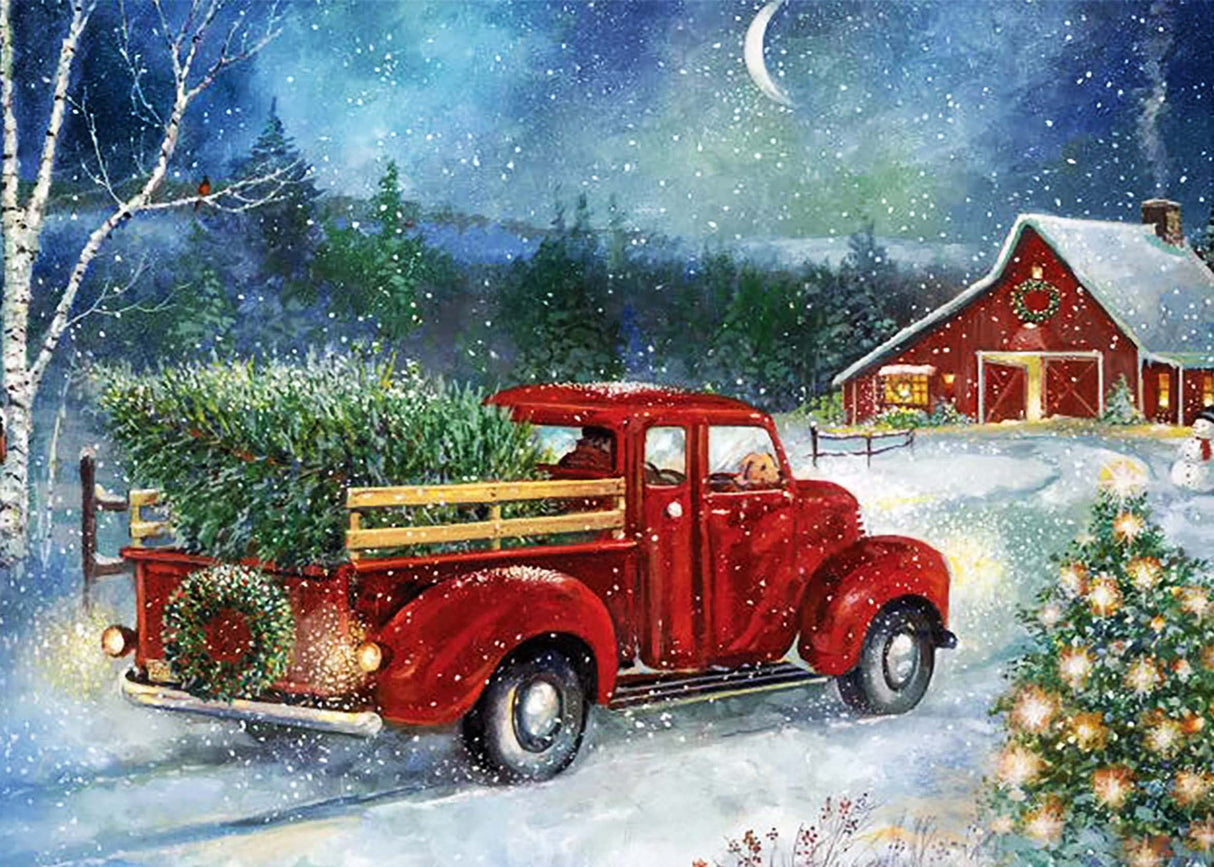 RUIHA Christmas Diamond Painting Kits,Winter Diamond Art Kit for Adults,Red Truck 5D Paint with Diamond Full Drill for Parents-Children Interrction,Wall Decor(12x16) (Snowy Night) RUIHA