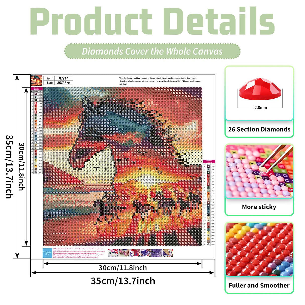 Horse Diamond Painting Kits for Adults, Diamond Art Kits for Adults, DIY 5D Diamond Painting Kits for Beginners Home Wall Decor 14x14inch Mandun