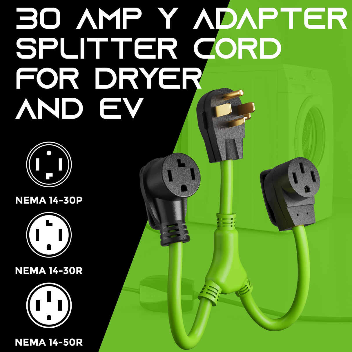 GEARit 30 Amp Dryer Y Splitter to RV/EV (NEMA 14-30P Male Plug to 14-30R / 14-50R Female Receptacle) 4-Prong Adapter Cord - 2.2 Feet GearIT