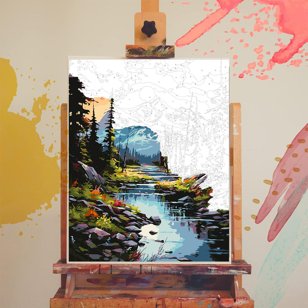 xackcme Mountain Paint by Numbers for Adults - Scenery Paint by Number on Canvas Without Frame, DIY Oil Painting for Gift Home Wall Decor (16x20 inch) xackcme