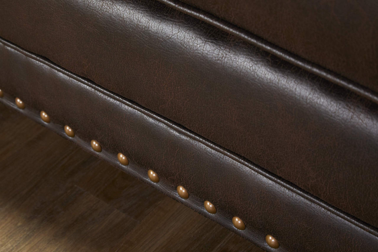 Roundhill Furniture Leinster Faux Leather Loveseat with Antique Bronze Nailheads Roundhill Furniture