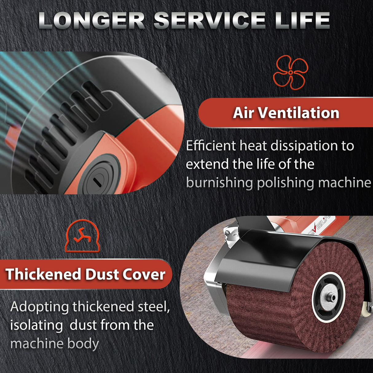 Surface Conditioning Tool 1400W, Burnishing Polishing Machine with 8 Variable Speed, Electric Handheld Stainless Steel Polisher Set, Metal Burnishing Machine Kit with Burnishing Wheel, Red GEVEELIFE