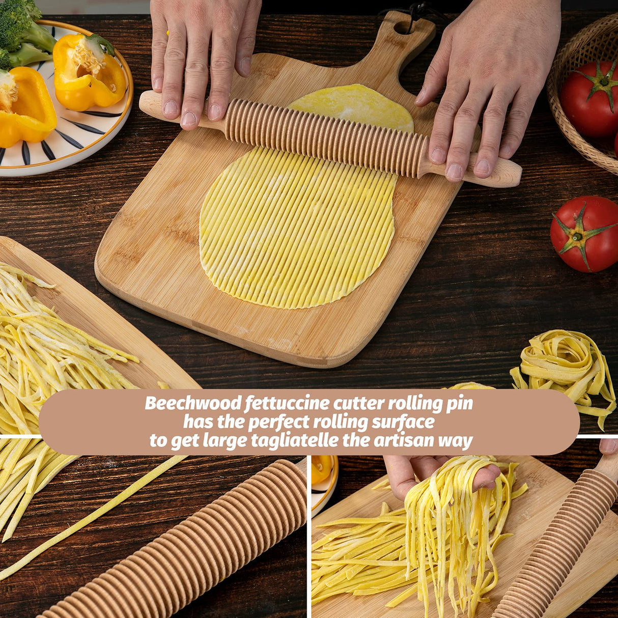 Beech Wood 3mm Spaghetti Pasta Cutter Noodle Lattice Roller Docker Dough Cutter Wooden Rolling Pin Spaghetti Pasta Maker Beechwood Noodle Cutter Rolling Pin Kitchen Cooking Tools /G