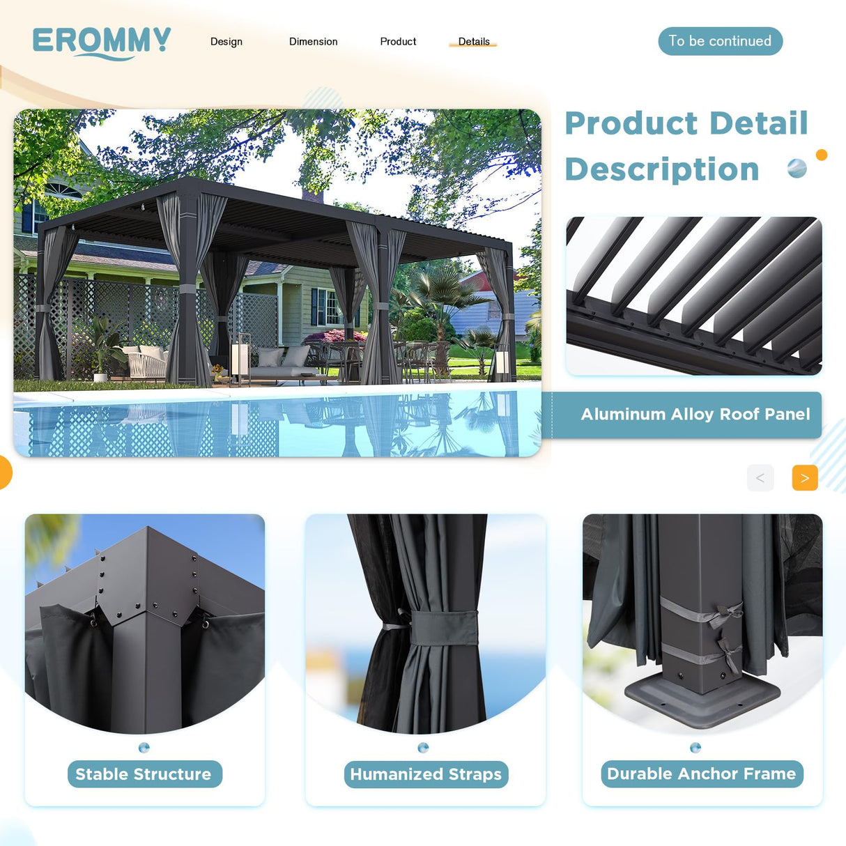 EROMMY Louvered Pergola 12' x 24' Outdoor Hard Top Pergola with Aluminum Frame and Adjustable Metal Rainproof Roof for Garden & Patio, Curtains and Netting Included, Gray-Black EROMMY