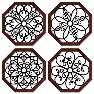 4 Pieces Thicken Rustic Wall Decor Modern Farmhouse Wall Art Decor Wooden Hollow Carved Design Rustic Wall Art for Living Room Bedroom Hallway Decor Office Kitchen Wall Decoration (Vivid Style)