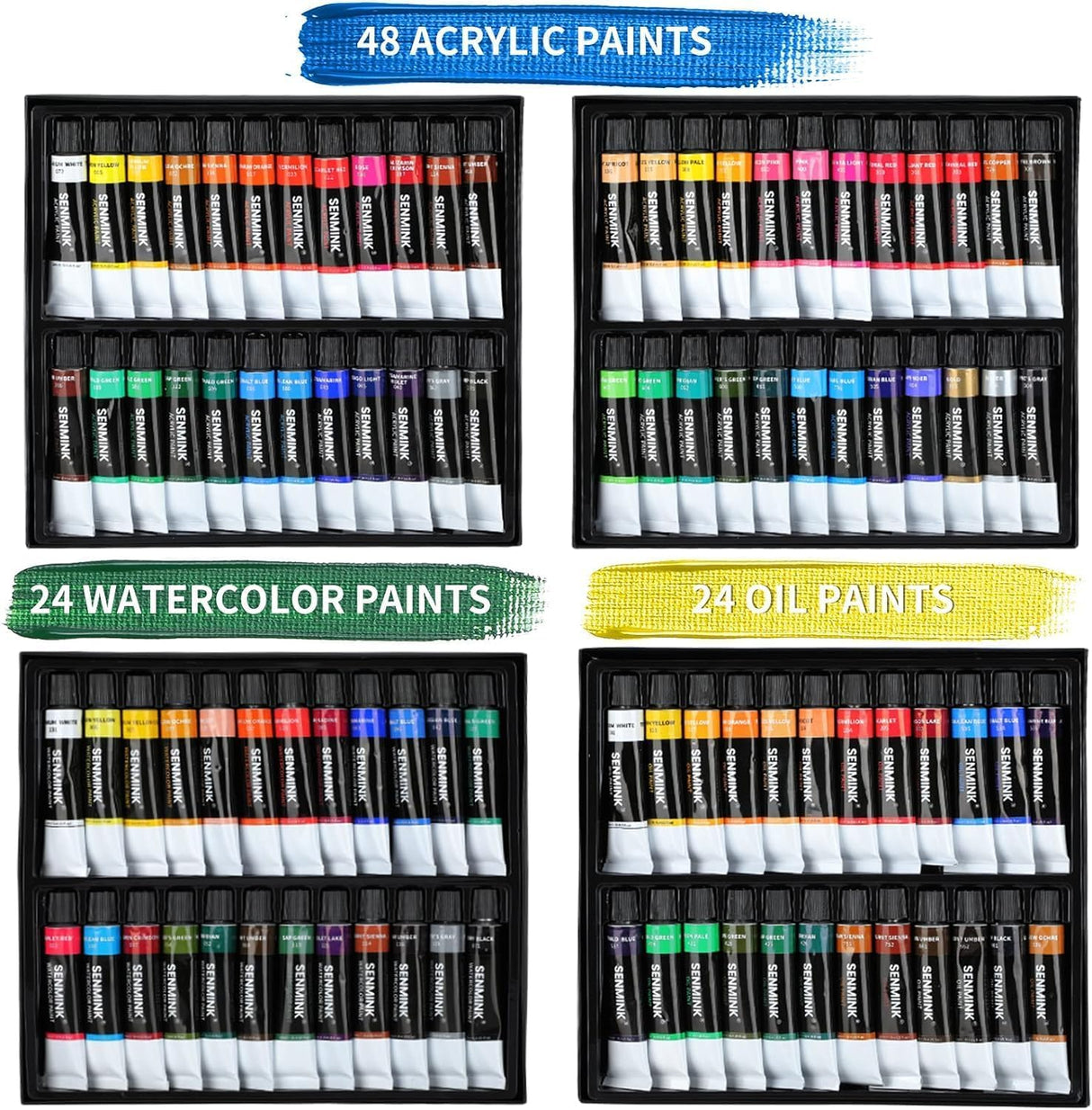 196Pcs Deluxe Artist Painting Set with French Easel, 48 Colors Acrylic & Oil Paints, 24 Colors Watercolor Paints, Art Paint Supplies for Artists, Beginner & Adults Senmink