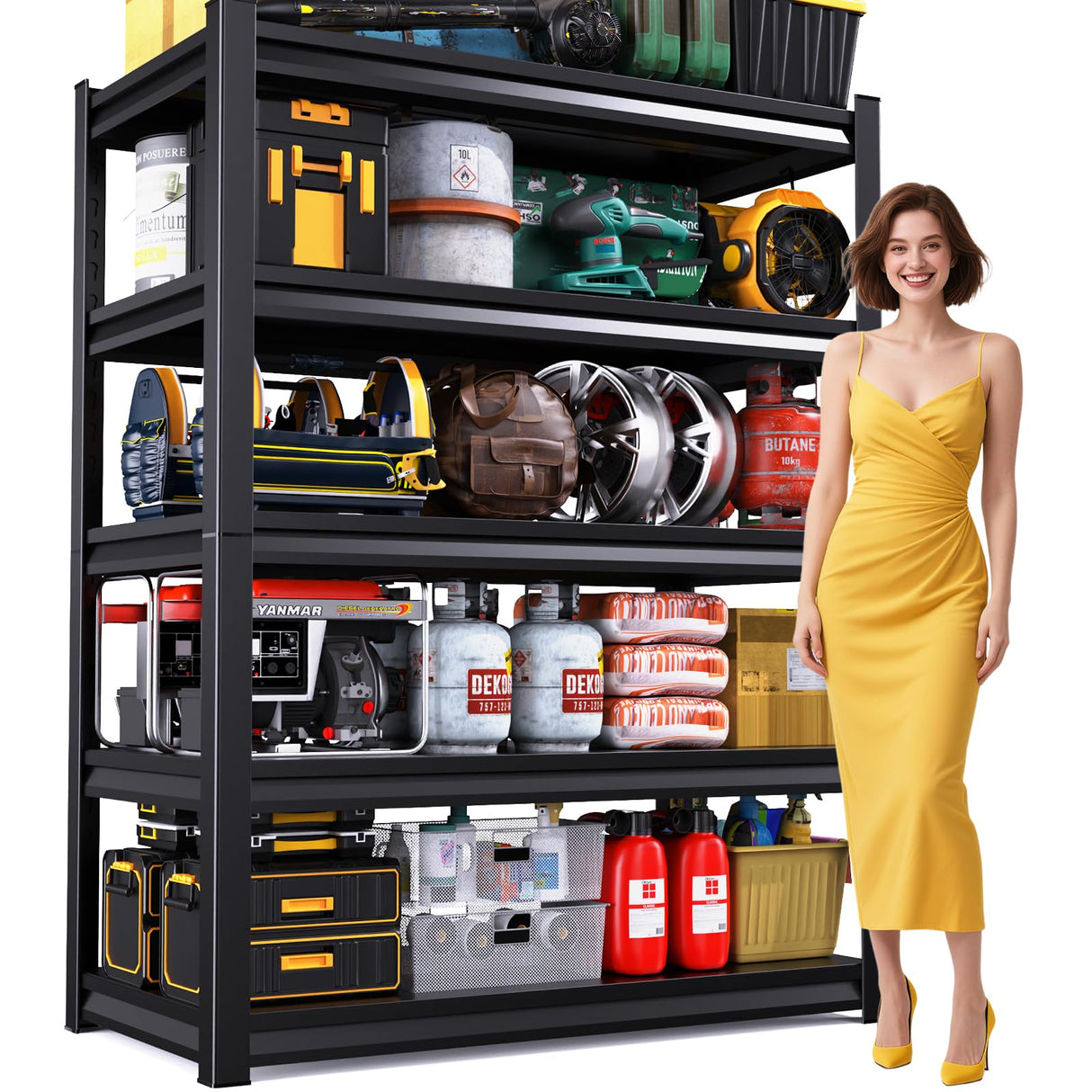 72”H Garage Shelving,Adjustable Garage Storage Shelves,2500LB Heavy Duty Shelves,Easy Assembly Metal Shelves, 5T Shelving Unit Metal Shelf Rack for Basement Industrial Black 72''H*35.4''W*15.7''D ZIWJHK