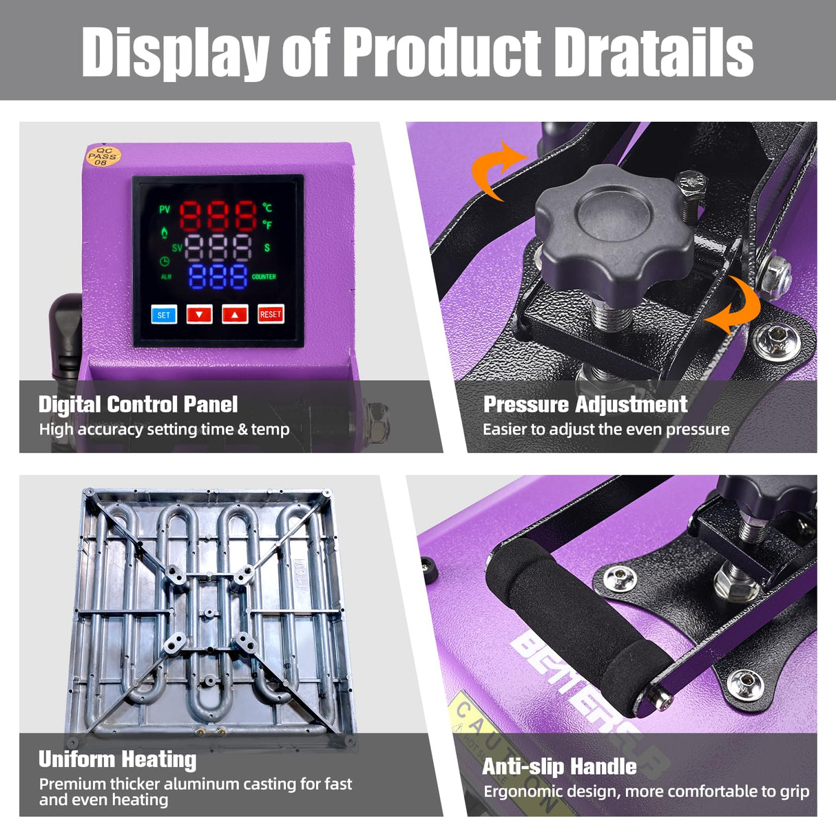 BetterSub Heat Press 15x15 inch Digital Heat Press Machine, Slide Out Drawer Tray Industrial Quality T-Shirt Heat Transfer Machine Purple Black BetterSub