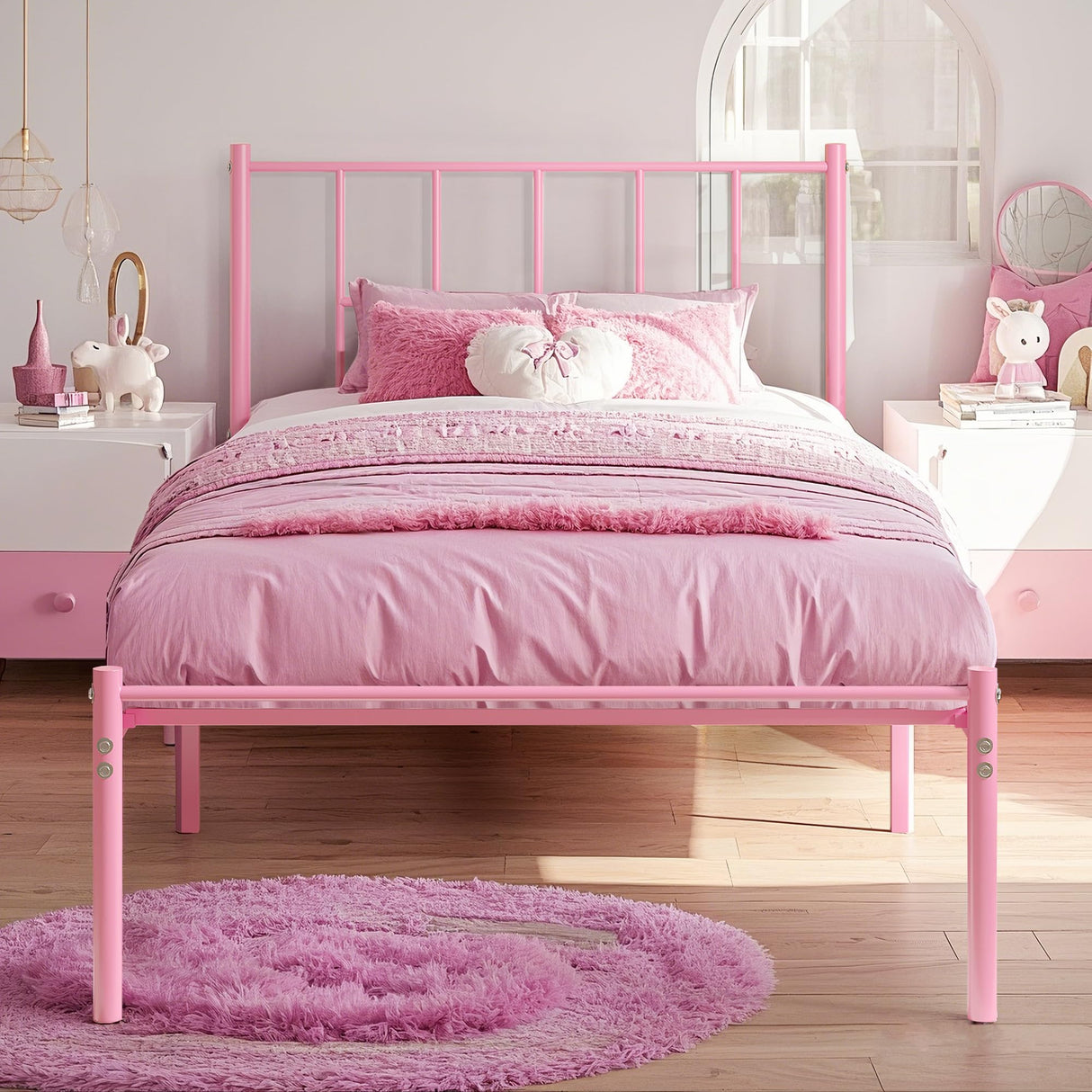 VECELO Twin Metal Platform Bed Frame with Headboard, Heavy Duty Steel Slat Support, Under Bed Storage,No Box Spring Needed, Easy Assembly VECELO